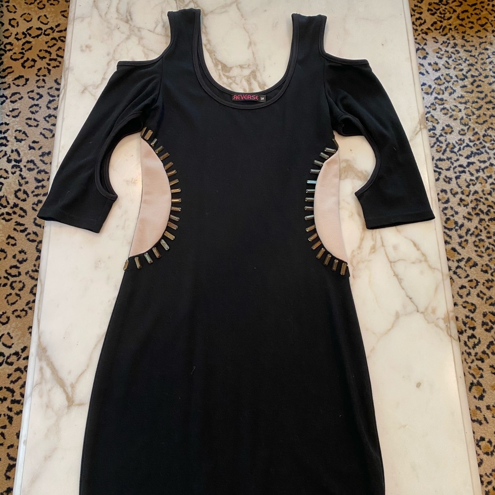 Black and White Dress with Cut Outs on Shoulders